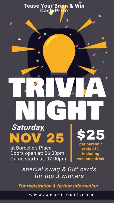 trivia night, trivia contest,event เรื่องราวบน Instagram template