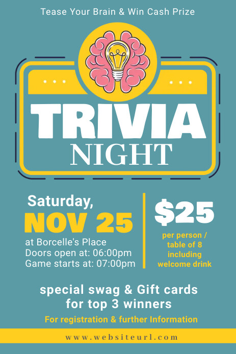 trivia night, trivia contest,event Графика Pinterest template