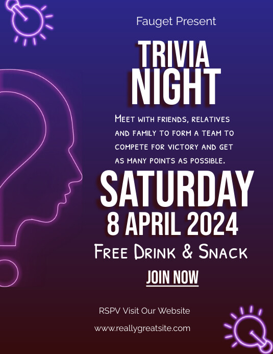 trivia night,trivia game night invitation Flyer (US Letter) template