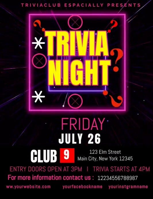 trivia night , trivia game night  , trivia qu Volantino (US Letter) template
