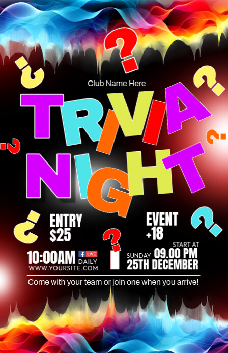 Trivia Reminder TRIVIA NIGHT Template | PosterMyWall