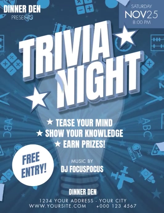Trivia Night event video flyer template free | PosterMyWall