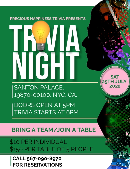 TRIVIA NIGHT FLYER Folheto (US Letter) template