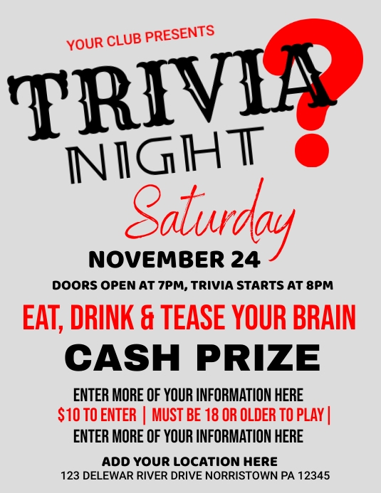Trivia Night Flyer Template PosterMyWall