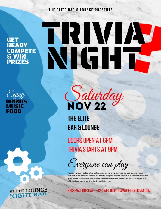 Trivia Night Poster Template Trivia Night Event Flyer