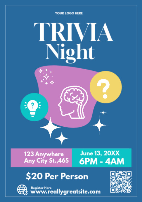 Trivia Reminder Trivia Night Poster Template – Fun Quiz & Game Event Flyer | PosterMyWall