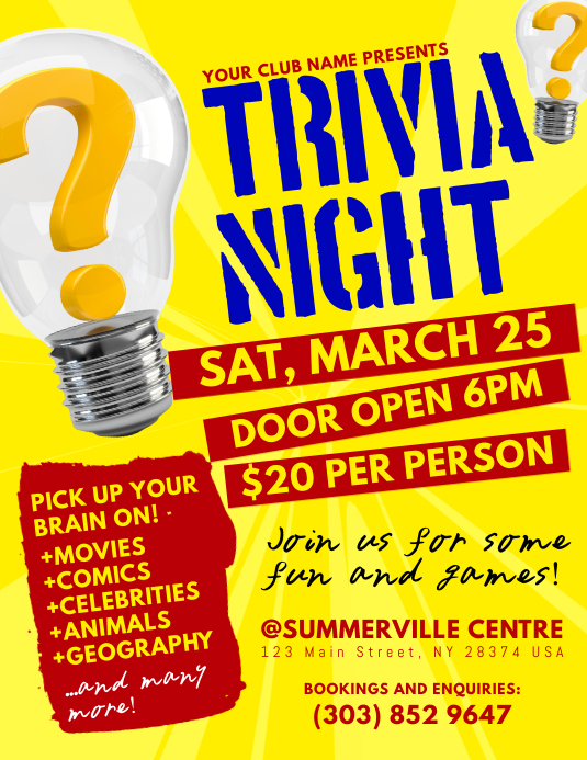 Trivia Night Flyer Template PosterMyWall