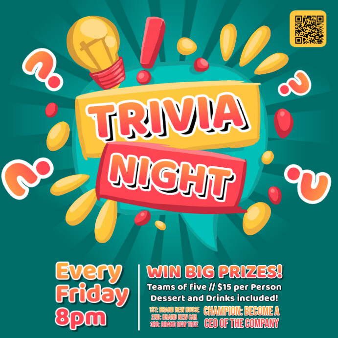 Trivia Night Square Ads Template | PosterMyWall