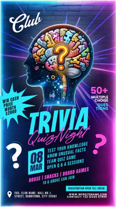 Trivia Quiz Night Event Display Template | PosterMyWall
