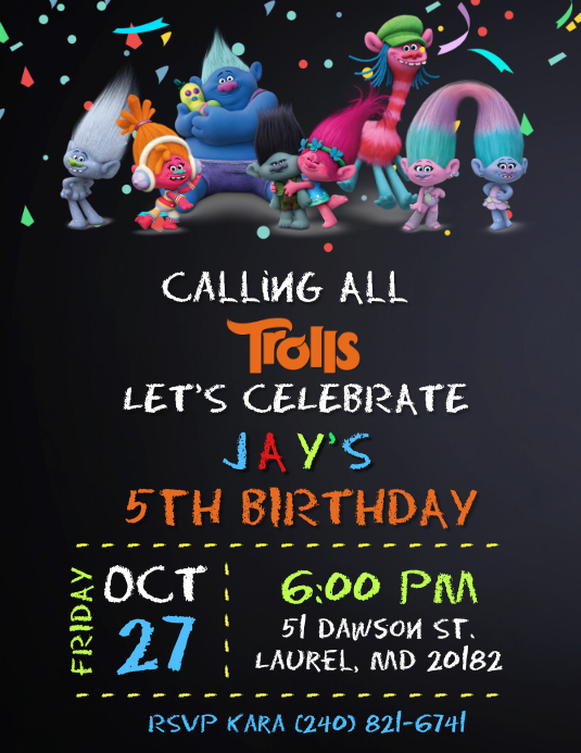 Trolls Birthday Invitation Template PosterMyWall Trolls Birthday Invitation Template PosterMyWall