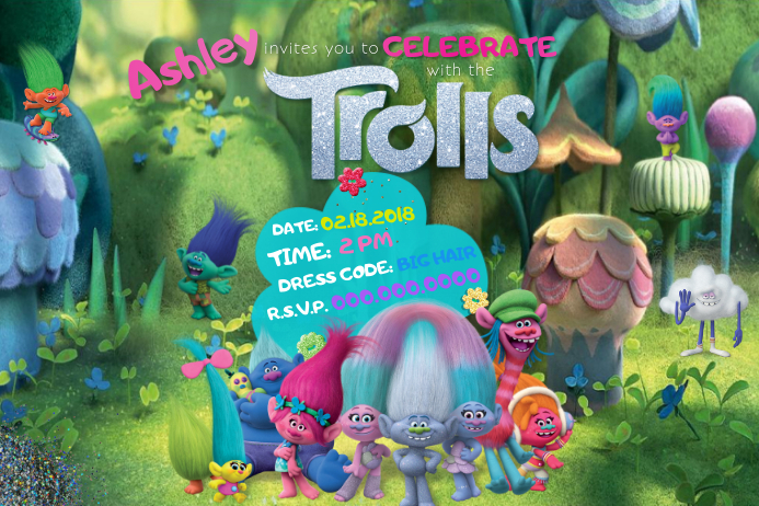 Trolls Birthday Scrapbook Girls Party Disney Pixar Glitter Template | PosterMyWall Trolls Birthday Scrapbook Girls Party Disney Pixar Glitter Template | PosterMyWall