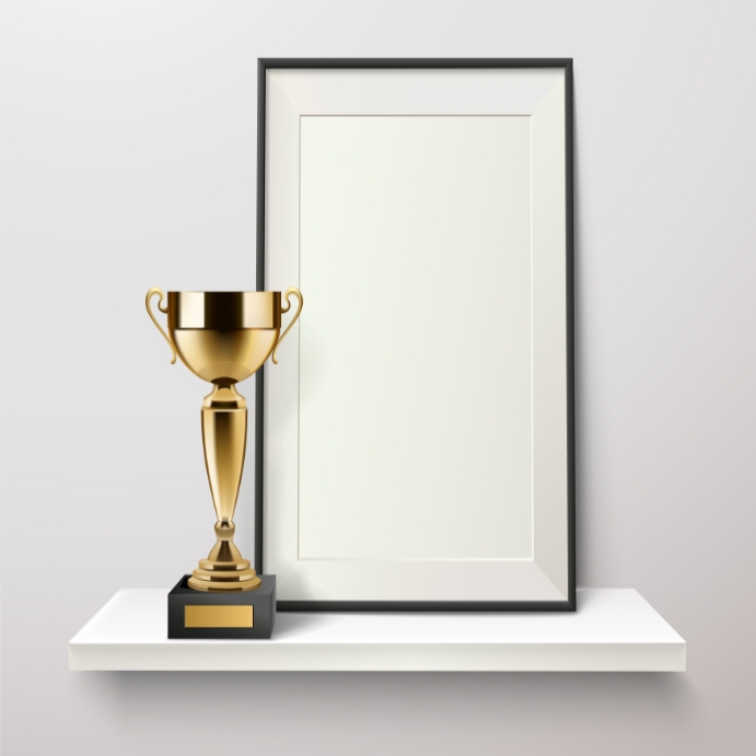 Trophy and photo frame on a shelf Template | PosterMyWall