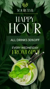 Tropical Botanical Happy Hour Story - Mojito & Jungle Leaves Bar Instagram Story Advertising template