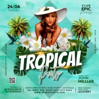Tropical jungle party instagram post flyer template