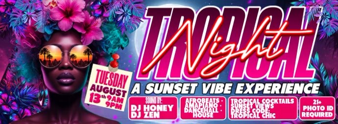TROPICAL NIGHT: SUNSET VIBE EXPERIENCE Fotografia de capa do Facebook template
