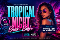 Tropical Night Beach Bash Poster template
