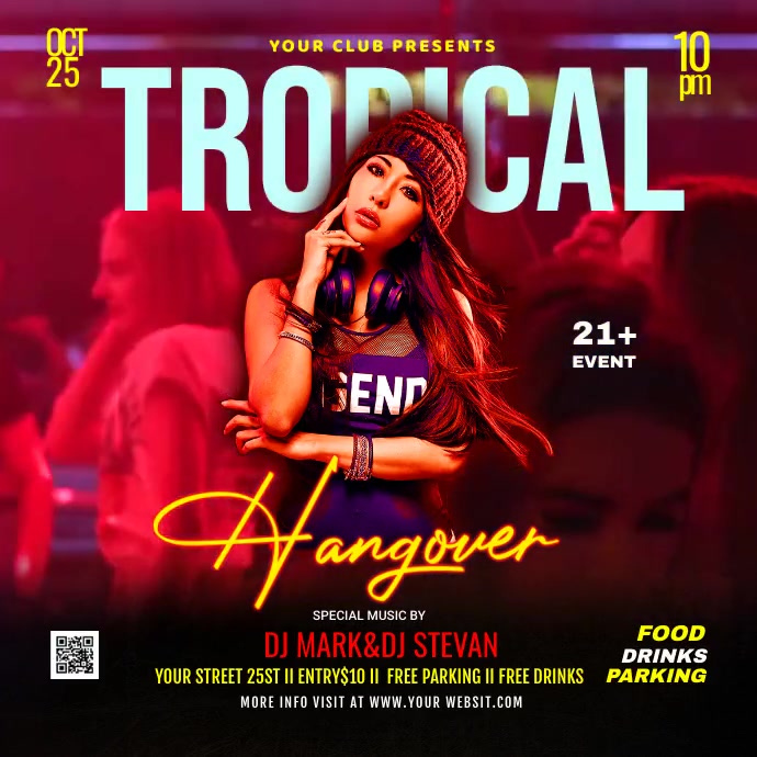 Tropical night party video flyer Template PosterMyWall
