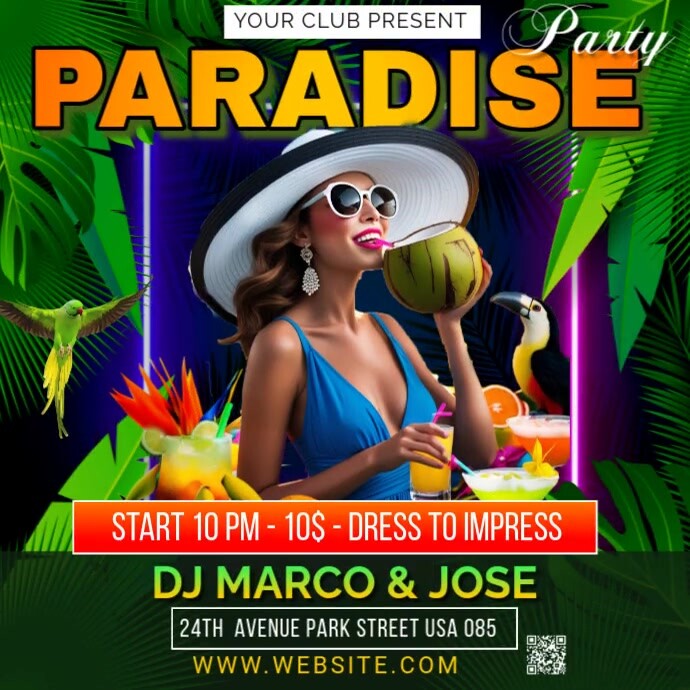 Tropical Paradise Party Design Template Instagram 帖子