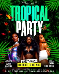 Tropical party night beach themed summer pool birthday event invitation flyer online template design Instagram Portrait