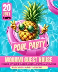 Tropical Pool Party Flyer – Fun Summer Event Invitation with Pineapple Float Instagram Portrait template
