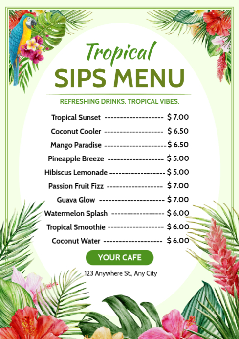 Copy of Tropical sips menu A4 | PosterMyWall