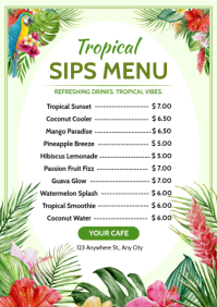 Tropical sips menu A4 template