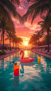 Tropical Sunset Pool Party Paradise Instagram Story template