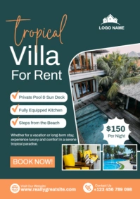Tropical Villa for Rent Poster Template – Luxury Vacation Rental Flyer A2