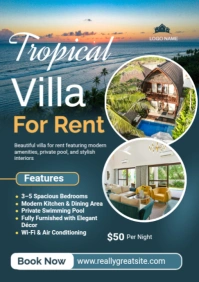 Tropical Villa for Rent Poster Template – Luxury Vacation Rental Flyer A2