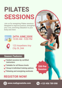 Pilates Class Poster Template – Fitness & Wellness Exercise Flyer A2