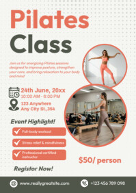Pilates Class Poster Template – Fitness & Wellness Exercise Flyer A2