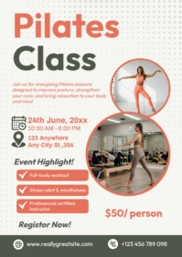 Pilates Class Poster Template – Fitness & Wellness Exercise Flyer A2