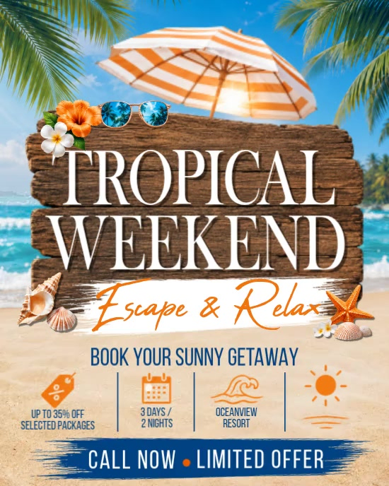 Tropical Weekend Getaway Template | PosterMyWall