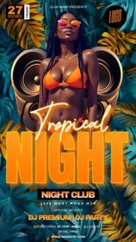 tropicsl night neon club party event design template História do Instagram