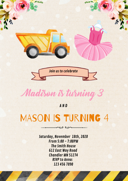Modele Une Invitation D Anniversaire Commune De Camion Et De Ballerine Postermywall