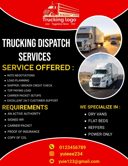 Dispatch Rider Flayers trucking dispatch flyers Template | PosterMyWall
