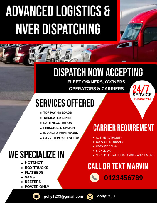 Dispatch Rider Flayers Trucking dispatch services flyer Template | PosterMyWall