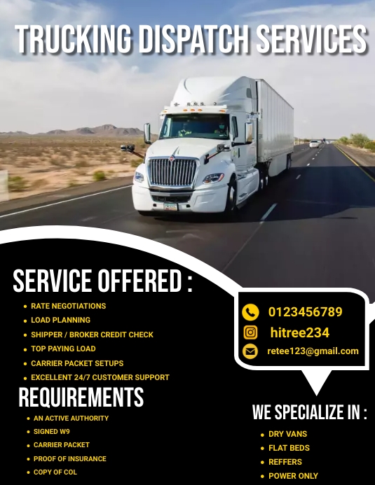 Dispatch Rider Flayers Trucking dispatch services flyer Template | PosterMyWall