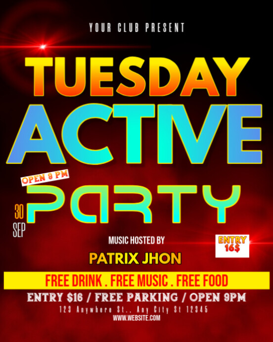 Tuesday active party post Template | PosterMyWall