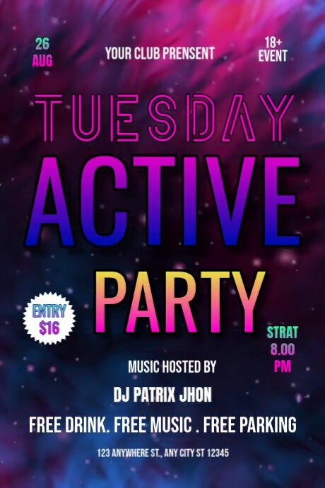 Tuesday active party video Cartaz template