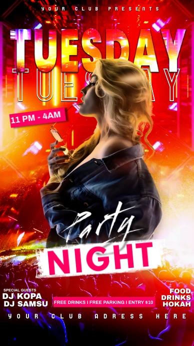 Tuesday night party Ecrã digital (9:16) template