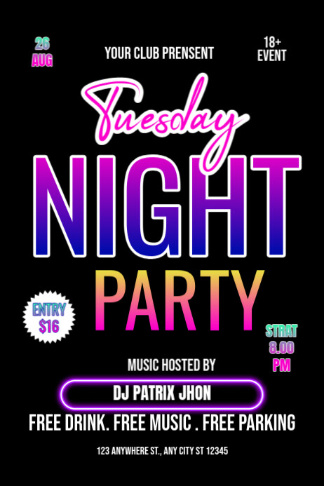 Tuesday night party Plakkaat template