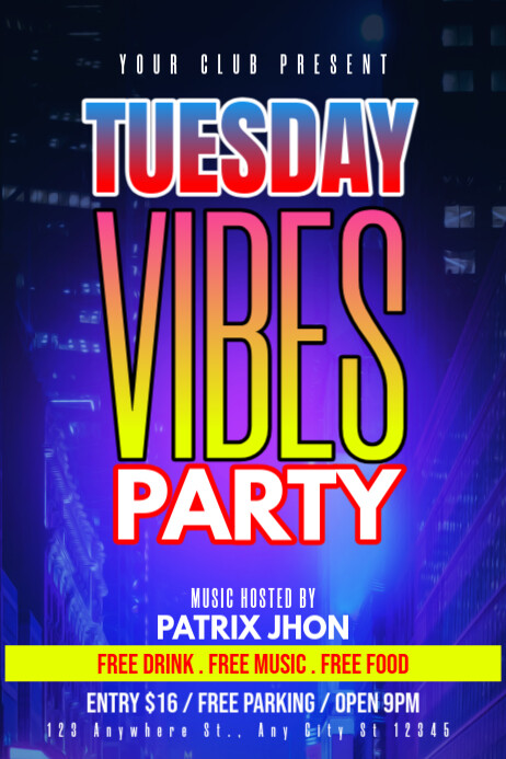 Tuesday Vibes party poster Iphosta template