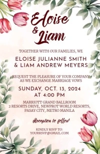 Tulips Floral eucalyptus Wedding Invitation Half Page Wide template