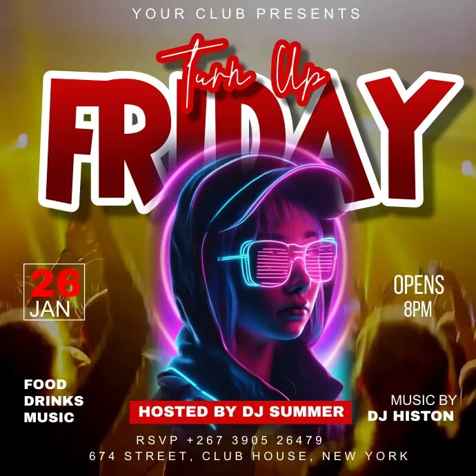 turn up friday party Instagram Post template