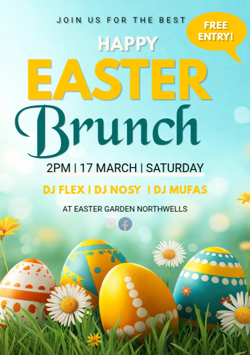 Turquoise easter brunch event a5 Template | PosterMyWall