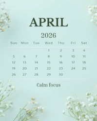 Turquoise Floral April 2026 Calendar Instagram Portrait 2026 template