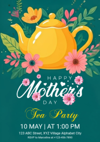 Turquoise Floral Mother's Day Tea Party A4 template