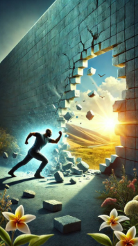 Turquoise Futuristic Breakthrough Digital Display. Man Breaking Through Wall Toward Bright Future Co งานแสดงผลงานแบบดิจิทัล (9:16) template