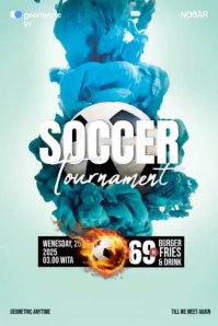 Turquoise Geometric Soccer Tournament Poster Video โปสเตอร์ template